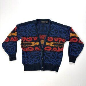 Vintage Michael Gerald Mens Chunky Cardigan Sweater Sz M Acrylic Cosby Dad Retro
